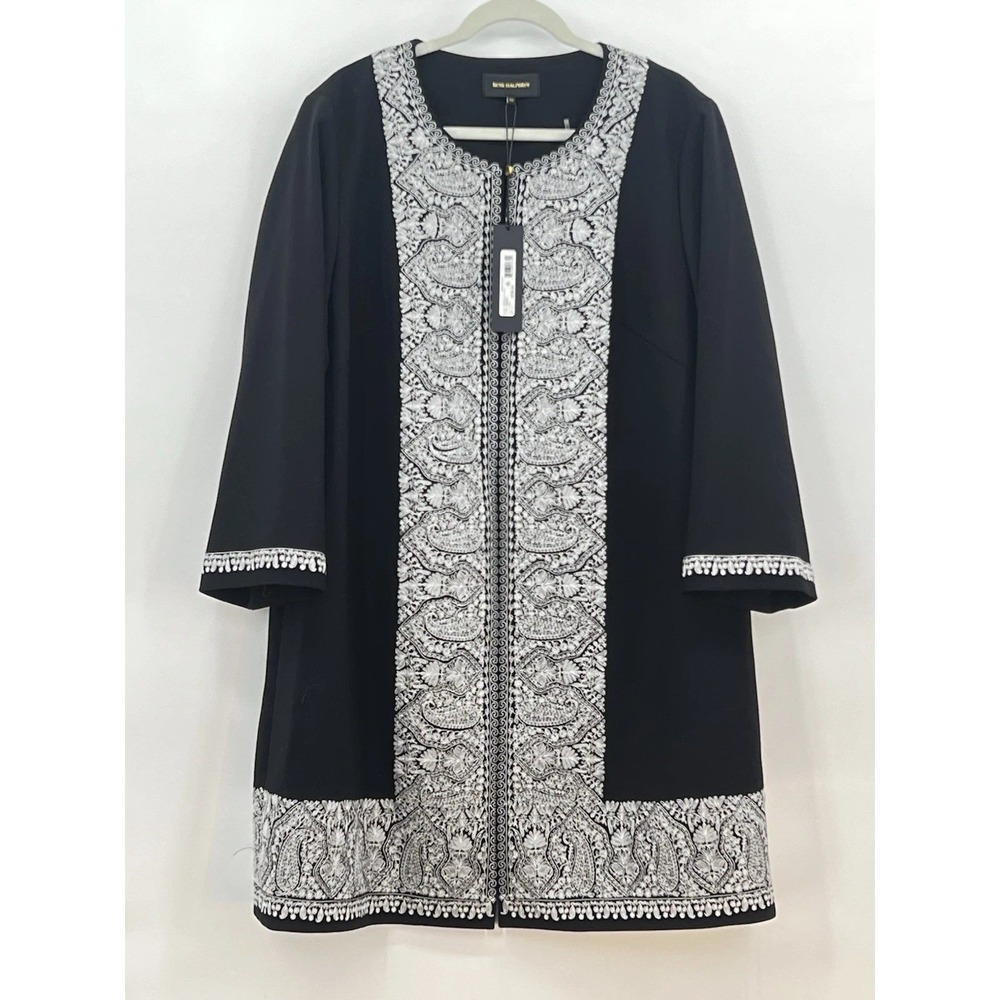 NWT Kobi Halperin Marta Coat Womens 2X Black Ivory Embroidered Paisley Topper - Picture 12 of 12
